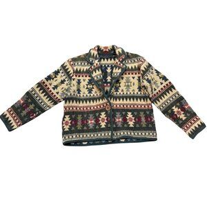 New Identity Women's Crop Blazer Jacket Sz S Green Tan Aztec Southwest Vintage